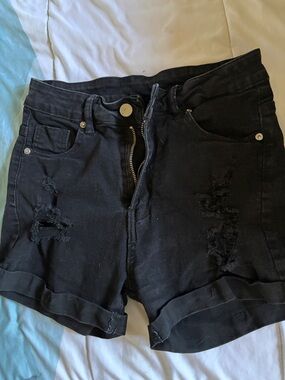 Black Distressed High-Waist Women’s Shorts